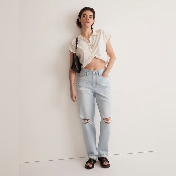 Madewell NWT The Slouchy Boyjean Size 31 in Wrightlane Wash | Ripped Edition - Picture 2 of 11